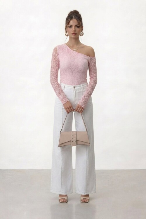 Tek Omuz Dantel Detaylı Uzun Kol Bluz