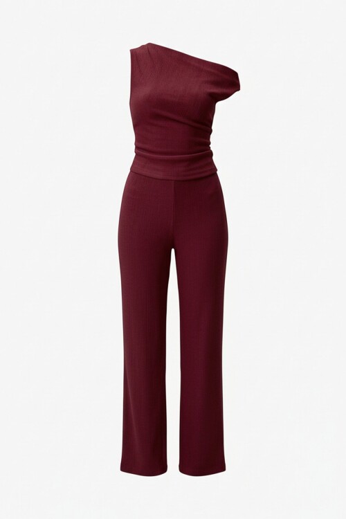 Tek Omuz Düz Kesim Bluz Ve Pantolon Takım