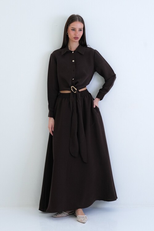 Toka Detaylı Gömlek Ve Beli Lastikli Etek Takım