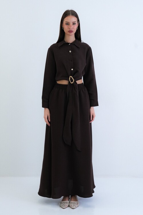 Toka Detaylı Gömlek Ve Beli Lastikli Etek Takım