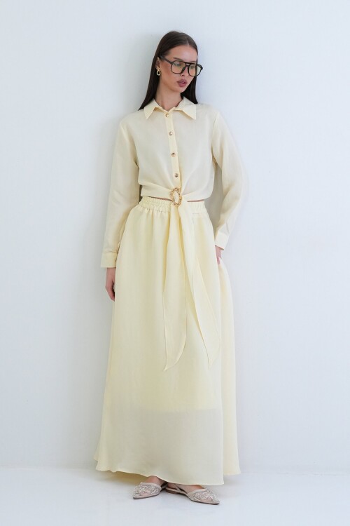 Toka Detaylı Gömlek Ve Beli Lastikli Etek Takım