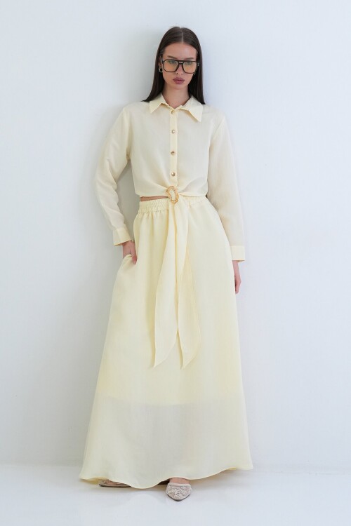 Toka Detaylı Gömlek Ve Beli Lastikli Etek Takım