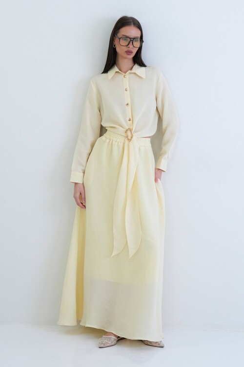 Toka Detaylı Gömlek Ve Beli Lastikli Etek Takım