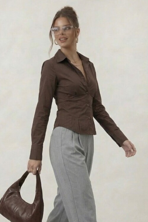 Uzun Kollu Dar Kesim Gömlek