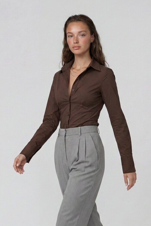 Uzun Kollu Dar Kesim Gömlek