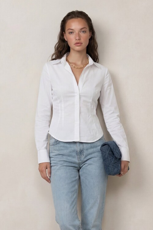 Uzun Kollu Dar Kesim Gömlek