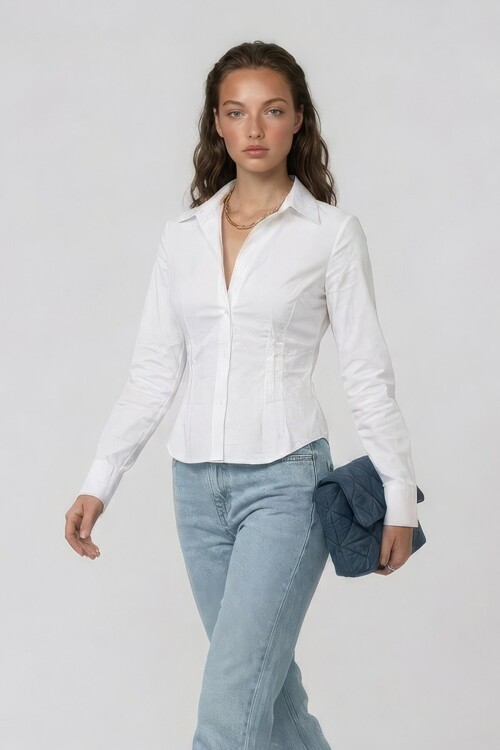 Uzun Kollu Dar Kesim Gömlek