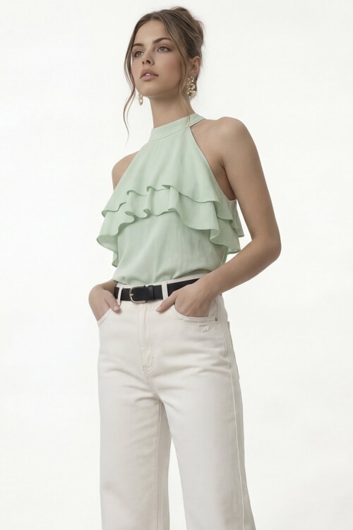 Volan Detaylı Asimetrik Bluz