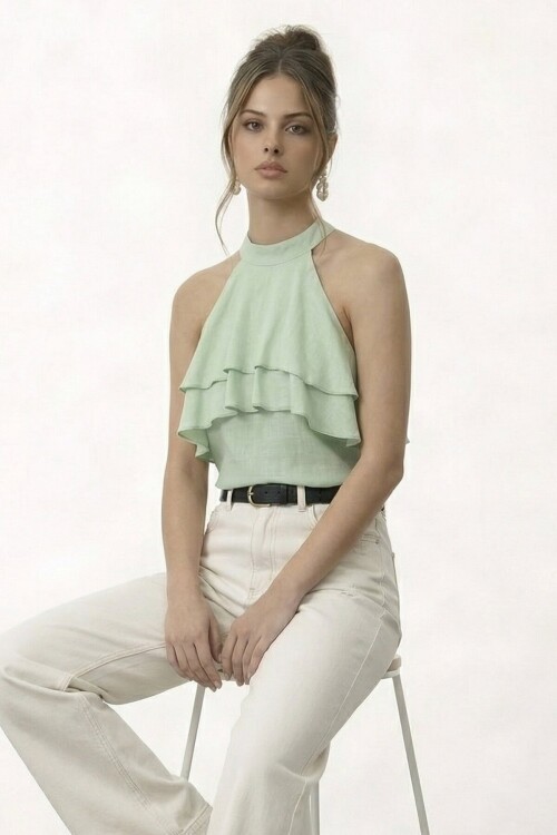 Volan Detaylı Asimetrik Bluz