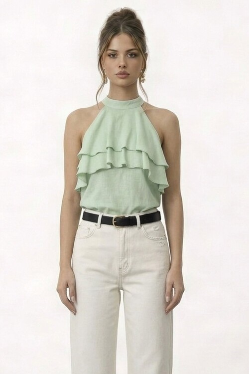 Volan Detaylı Asimetrik Bluz