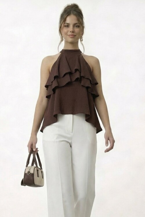 Volan Detaylı Asimetrik Bluz