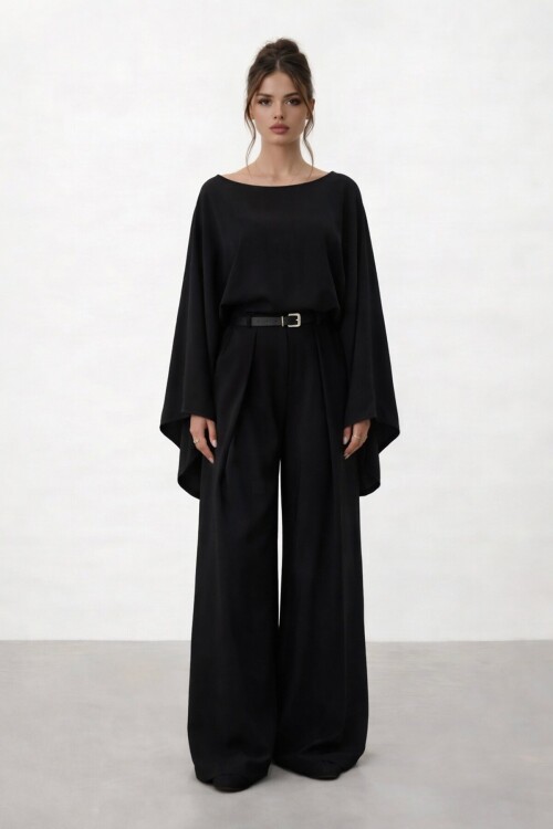 Yarasa Kol Bisiklet Yaka Bel Bol Paça Takım