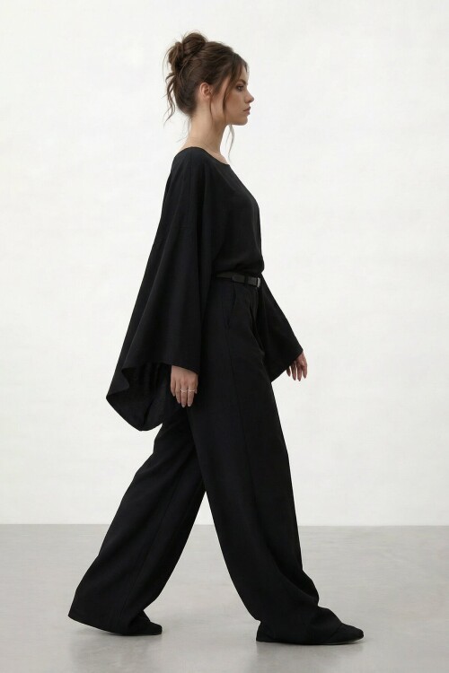 Yarasa Kol Bisiklet Yaka Bel Bol Paça Takım