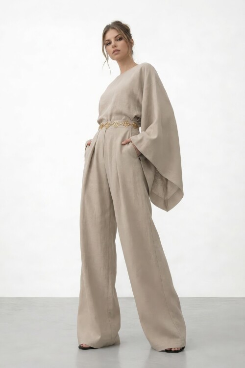 Yarasa Kol Bisiklet Yaka Bel Bol Paça Takım