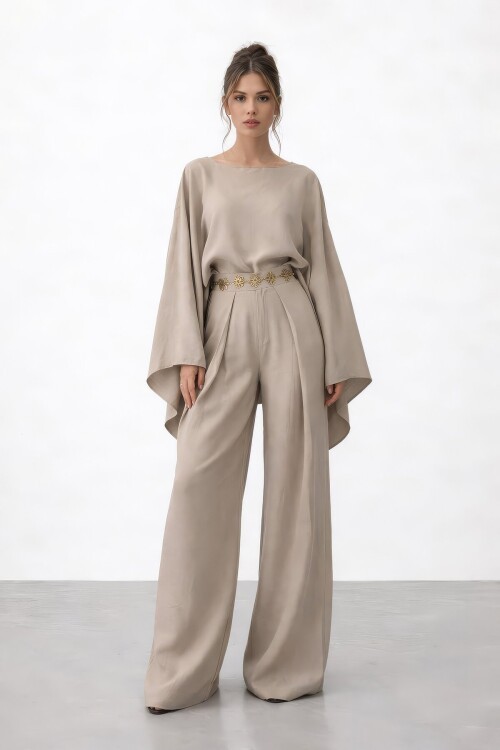 Yarasa Kol Bisiklet Yaka Bel Bol Paça Takım