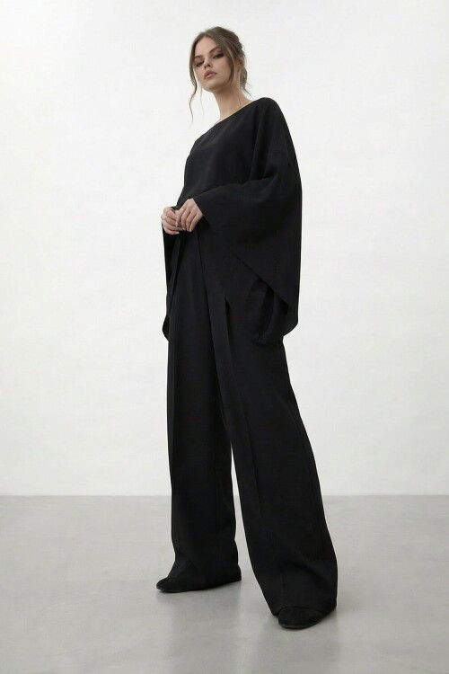 Yarasa Kol Bisiklet Yaka Bel Bol Paça Takım