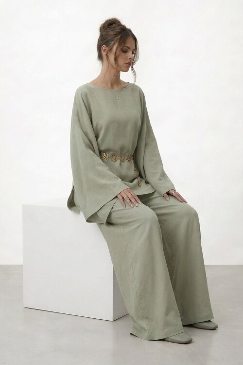 Yarasa Kol Bisiklet Yaka Bel Bol Paça Takım