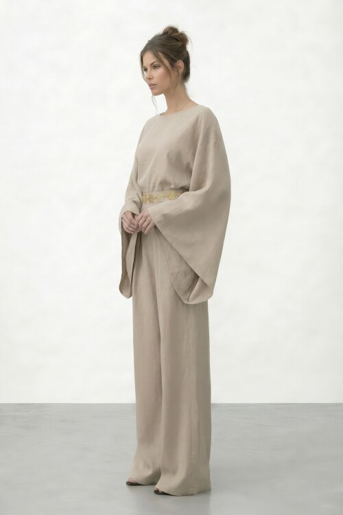 Yarasa Kol Bisiklet Yaka Bel Bol Paça Takım