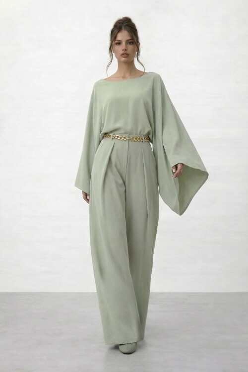 Yarasa Kol Bisiklet Yaka Bel Bol Paça Takım