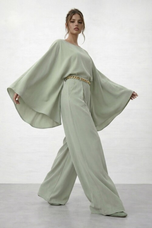 Yarasa Kol Bisiklet Yaka Bel Bol Paça Takım