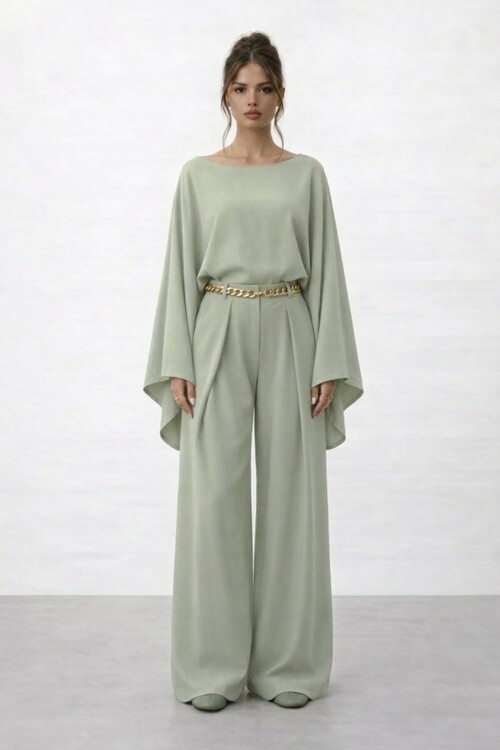 Yarasa Kol Bisiklet Yaka Bel Bol Paça Takım