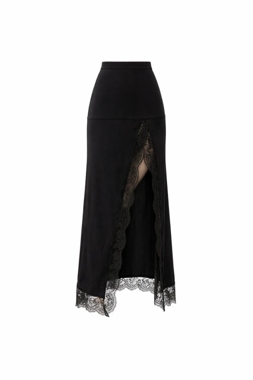 Yırtmaç Detaylı Dantel Detaylı Midi Etek