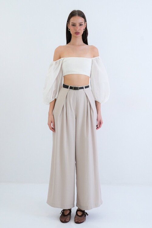 Yüksek Bel Pileli Pantolon