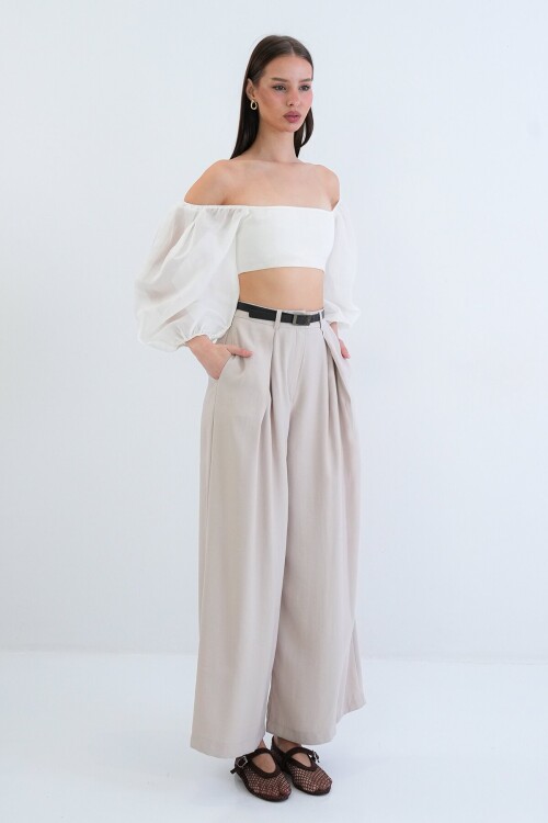 Yüksek Bel Pileli Pantolon