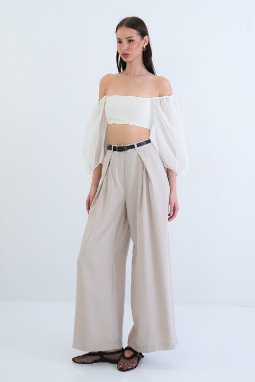 Yüksek Bel Pileli Pantolon