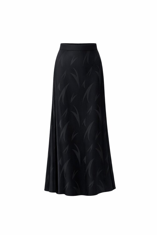 Yüksel Bel Desenli Saten Midi Etek