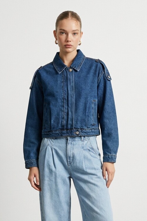 Apolet Detaylı Denim Ceket