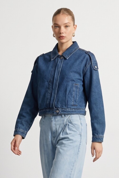 Apolet Detaylı Denim Ceket