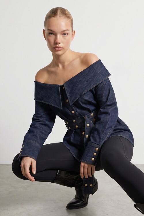 Asimetrik Yaka Denim Ceket