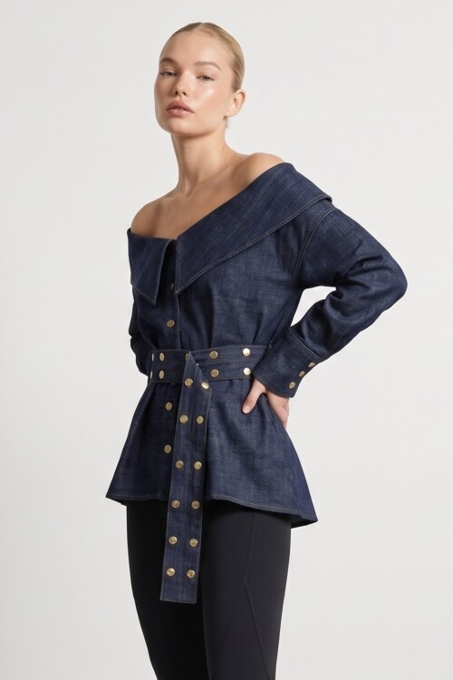 Asimetrik Yaka Denim Ceket