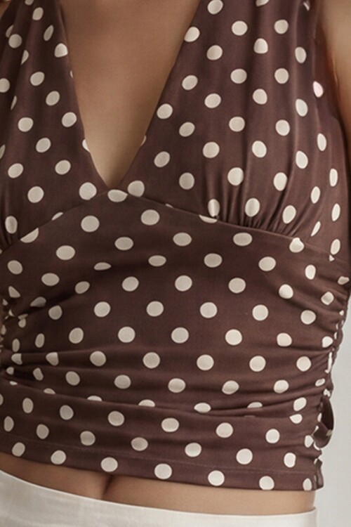 Askılı Drape Detaylı Puantiyeli Crop Bluz