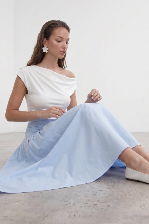 Beli Bağlamalı Fermuarlı İçi Astarlı Midi Poplin Etek