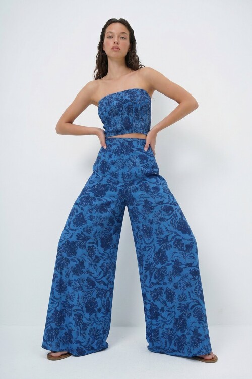 Beli Gipeli Geniş Paça Pantolon Ve Gipeli Crop Büstiyer Takım