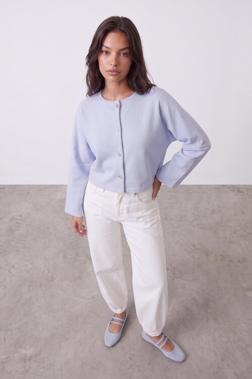Bisiklet Yaka Gold Kalp Düğmeli Örme Hırka