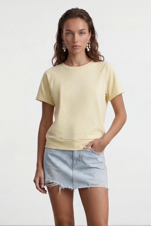 Bisiklet Yaka Reglan Kol Oversize T-Shırt