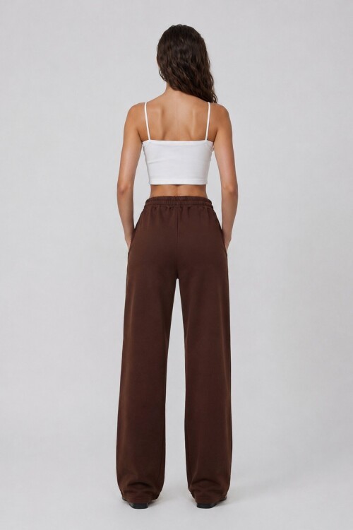 Çift Cepli Lastikli Yanları Şeritli Wide Leg Pantolon