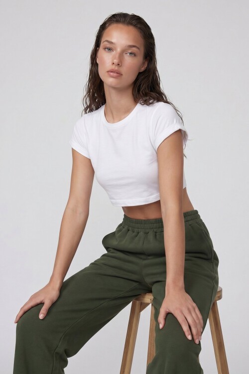 Çift Cepli Lastikli Yanları Şeritli Wide Leg Pantolon