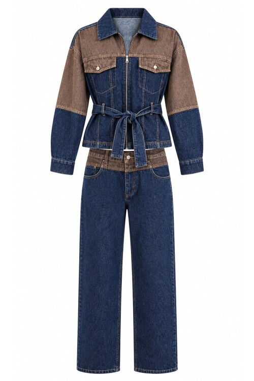 Çift renk denim takım