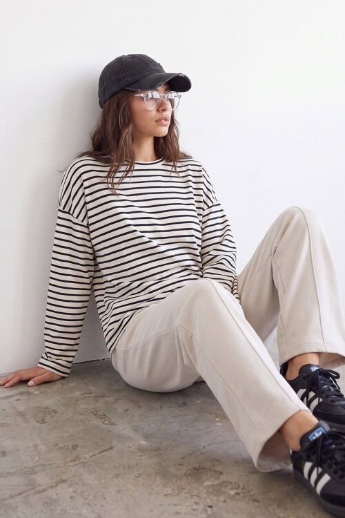 Çizgili Oversize Sweat