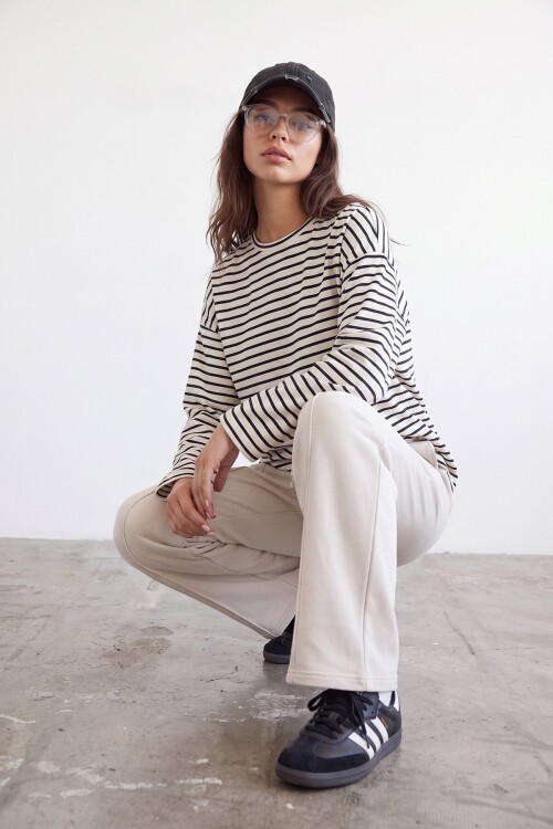 Çizgili Oversize Sweat