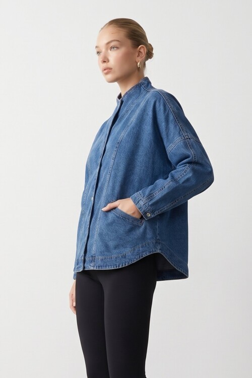 Denim Dik Yaka Ceket