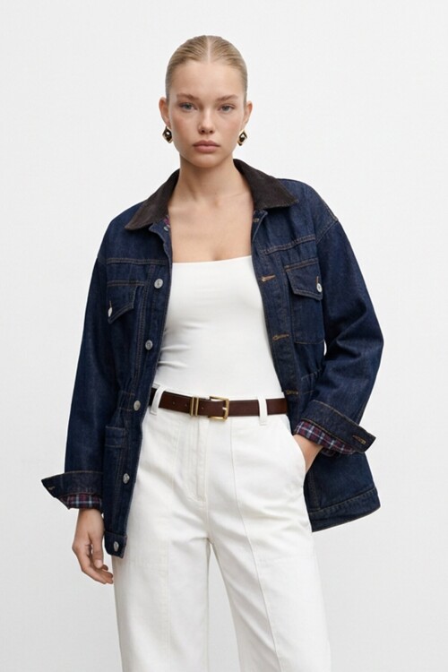 Denim Kadife Yaka Ceket