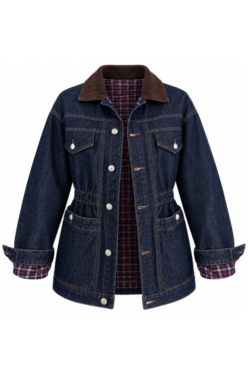 Denim Kadife Yaka Ceket
