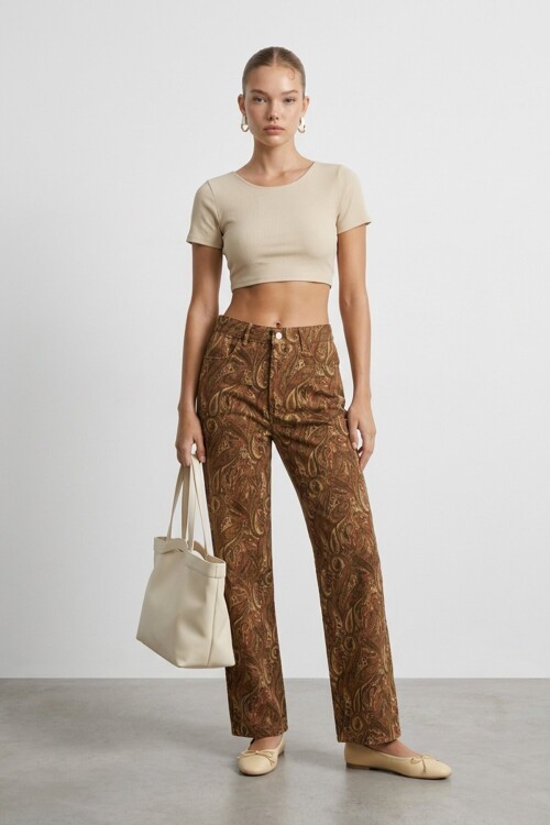 Desenli Gabardin Pantolon