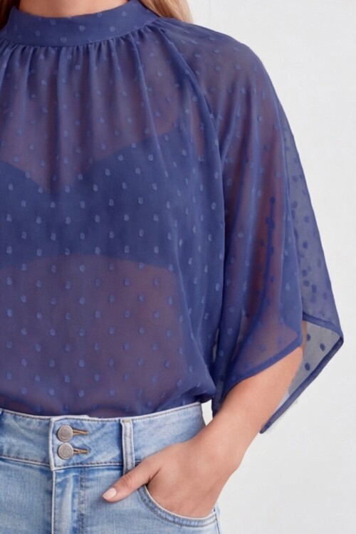 Dik Yaka Bağlamalı Drape Detaylı Şifon Bluz
