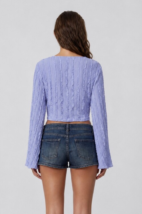Kruvaze Yaka İspanyol Kol Crop Bluz